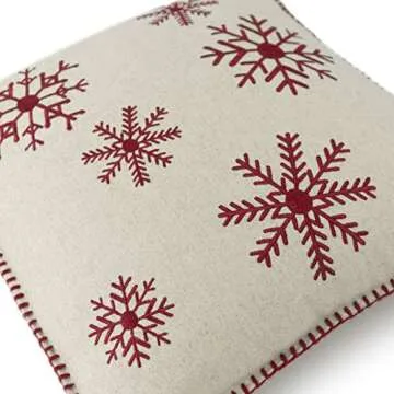 JWH Christmas Snowflake Pillow Covers Decorative Throw Pillow Red Cushion Cover Embroidered Accent Pillow Case Winter Holiday Pillowcase Decor Farmhouse Bedroom Couch 18x18 Inch Beige Red