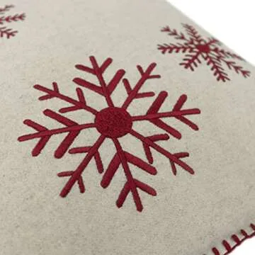 JWH Christmas Snowflake Pillow Covers Decorative Throw Pillow Red Cushion Cover Embroidered Accent Pillow Case Winter Holiday Pillowcase Decor Farmhouse Bedroom Couch 18x18 Inch Beige Red