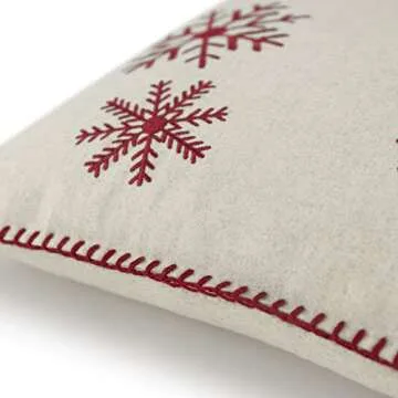 JWH Christmas Snowflake Pillow Covers Decorative Throw Pillow Red Cushion Cover Embroidered Accent Pillow Case Winter Holiday Pillowcase Decor Farmhouse Bedroom Couch 18x18 Inch Beige Red