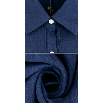 R.Vivimos Women's Summer Cotton Half Sleeves Button Down Casual Loose Slit Midi Dress with Pockets (Medium, NavyBlue)