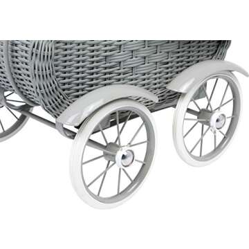 Small Foot Toys Baby Doll Grey Vintage Wicker Pram Designed for Children Ages 3+ Years