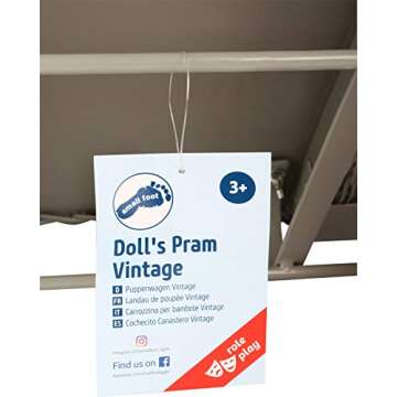 Small Foot Toys Baby Doll Grey Vintage Wicker Pram Designed for Children Ages 3+ Years