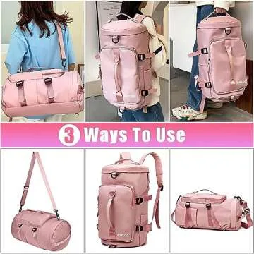 Gym Bag for Women and Men Sports Duffle Bag Travel Backpack Weekender Overnight Bag with Shoes Compartment Pink - MIYCOO