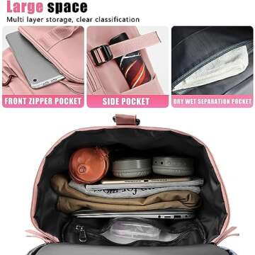 Gym Bag for Women and Men Sports Duffle Bag Travel Backpack Weekender Overnight Bag with Shoes Compartment Pink - MIYCOO