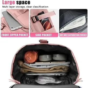 Gym Bag for Women and Men Sports Duffle Bag Travel Backpack Weekender Overnight Bag with Shoes Compartment Pink - MIYCOO