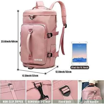 Gym Bag for Women and Men Sports Duffle Bag Travel Backpack Weekender Overnight Bag with Shoes Compartment Pink - MIYCOO