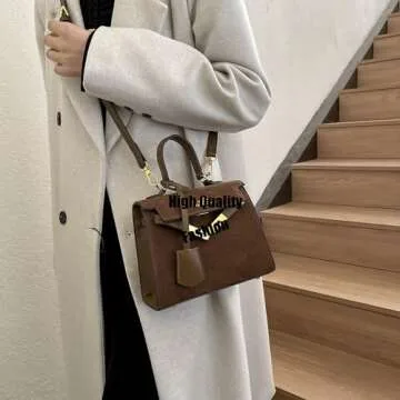 Top Handle Satchel Vintage Top Handle Bag Suede Leather Women Handbags Purse Mini Satchel Bags Shoulder Bag for Women