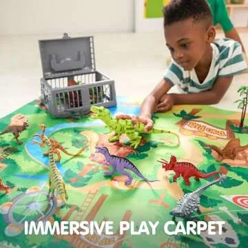 JOYIN Dinosaur Toys with Activity Play Mat & Storage Cage, 19 PCS Realistic Dinosaur Figures & Trees...
