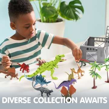 JOYIN Dinosaur Toys with Activity Play Mat & Storage Cage, 19 PCS Realistic Dinosaur Figures & Trees for Toddlers Kids Ages 3-5, Ideal for Boys and Girls Gift