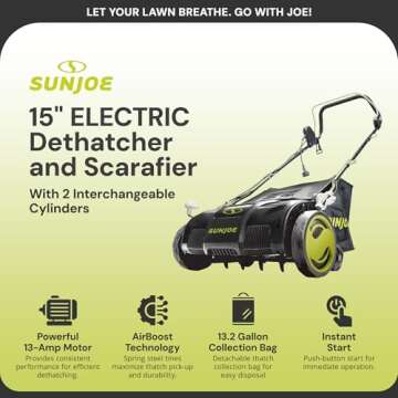 Sun Joe 13 Amp Electric Dethatcher and Scarifier with Removeable 13.2 Gallon Bag, Black/Green