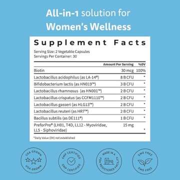 Happy v Dr. Formulated Vaginal Probiotics for Women, Clinically Proven Womens Probiotic for Vaginal Health & pH Balance Complex, Natural BV Treatment & Yeast Infection Prebiotics, 60 Vegan Capsules