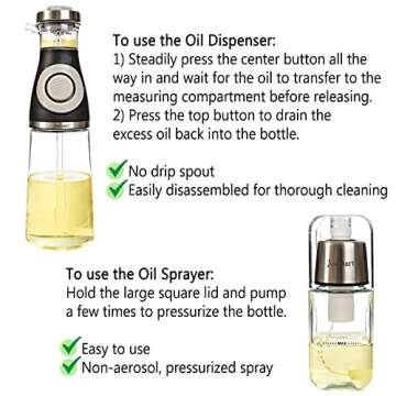 Kocinart Olive Oil Dispenser and Sprayer Set | 17oz & 3oz Bottles