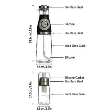 Kocinart Olive Oil Dispenser and Sprayer Set | 17oz & 3oz Bottles