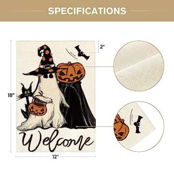 AVOIN colorlife Welcome Halloween Trick Or Treat Garden Flag 12 x 18 Inch Double Sided, Ghost Jack O Lantern Bat Holiday Yard Outdoor Decorative Flag