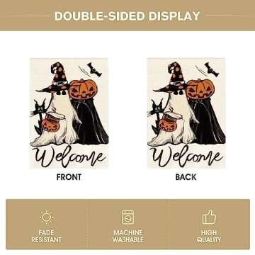 AVOIN colorlife Welcome Halloween Trick Or Treat Garden Flag 12 x 18 Inch Double Sided, Ghost Jack O Lantern Bat Holiday Yard Outdoor Decorative Flag