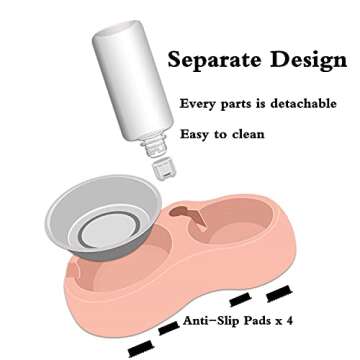 Dog Double Bowls, Pet Water and Food Bowl Set with Automatic Water Dispenser Bottle Detachable Stain...