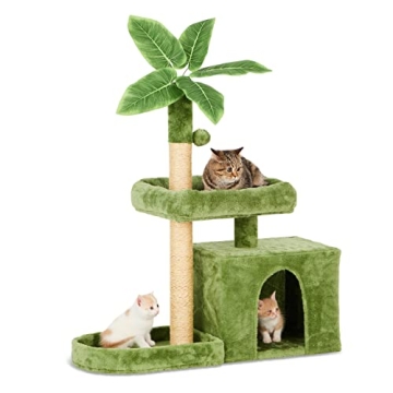 Stylish TSCOMON 31.5" Cat Tree - Cozy Cat Tower with Green Leaves