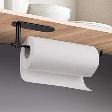 Paper Towel Holder Under Kitchen Cabinet - Self Adhesive or Drilling Paper Towel Holder Stick on Wal...