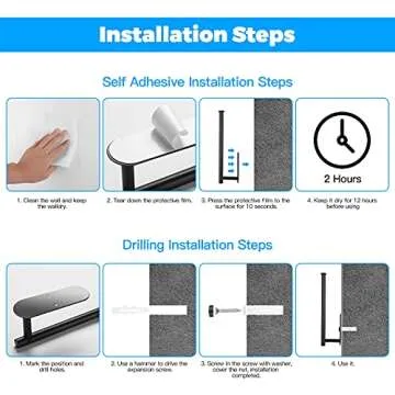 Paper Towel Holder Under Kitchen Cabinet - Self Adhesive or Drilling Paper Towel Holder Stick on Wall for Kitchen, Bathroom, Cabinets, SUS304 Stainless Steel - Black