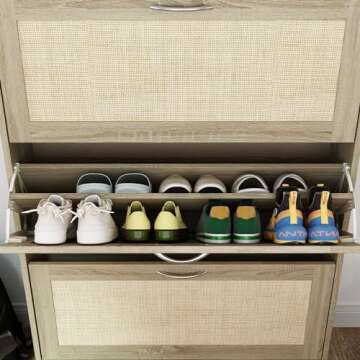 ECACAD 31.5" L Rattan Narrow Shoe Cabinet for Stylish Storage