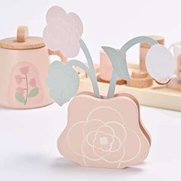 MONT PLEASANT Wooden Tea Set for Little Girls, Wooden Toys, Toddler Tea Set Toy, Play Kitchen Accessories Set, Montessori Toys, Kids Play Kitchen Pretend Playset Toys for Baby Tea Party with Play Food