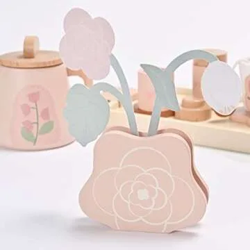 MONT PLEASANT Wooden Tea Set for Little Girls, Wooden Toys, Toddler Tea Set Toy, Play Kitchen Accessories Set, Montessori Toys, Kids Play Kitchen Pretend Playset Toys for Baby Tea Party with Play Food