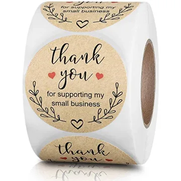 2 Inch Thank You Stickers - Custom Kraft Labels with Red Hearts for Small Business