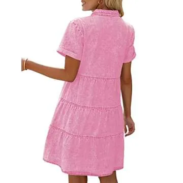 LookbookStore Pink Dresses for Women Valentines Day Pink Dress 2024 Summer Short Jean Dress Casual S...