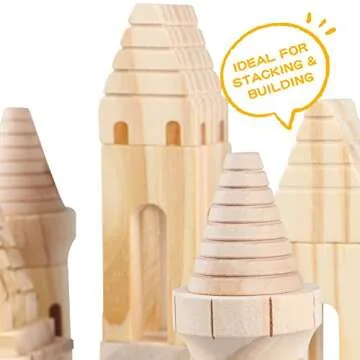 Garlictoys 75 Pieces Wooden Castle Blocks Medieval Knights Princesses Wooden Castle Building Blocks Kit for Kids Boys and Girls