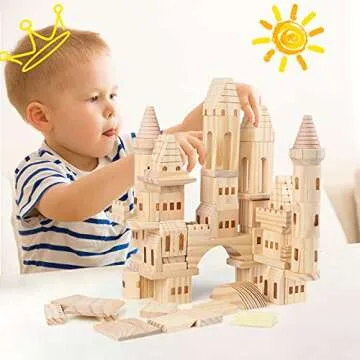 Garlictoys 75 Pieces Wooden Castle Blocks Medieval Knights Princesses Wooden Castle Building Blocks Kit for Kids Boys and Girls