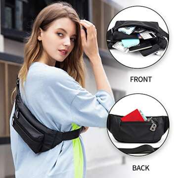 Fanny Pack, Fanny Packs for Women and Men Waterproof Fanny Pack Running Waist Bag Lightweight Belt Bag with Adjustable Belt for Travel, Sport, Party NIANYISO（Black)