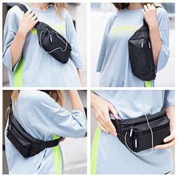 Fanny Pack, Fanny Packs for Women and Men Waterproof Fanny Pack Running Waist Bag Lightweight Belt Bag with Adjustable Belt for Travel, Sport, Party NIANYISO（Black)