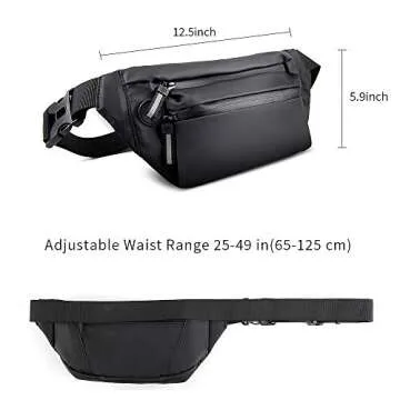 Fanny Pack, Fanny Packs for Women and Men Waterproof Fanny Pack Running Waist Bag Lightweight Belt Bag with Adjustable Belt for Travel, Sport, Party NIANYISO（Black)