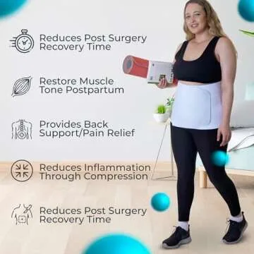 QORE LOGIQ Plus Size Abdominal Binder Post Surgery - C Section Belly Binder, Postpartum Belly Band, Adjustable 12" Compression Wrap for Stomach & Hernia Belt, White 3XL