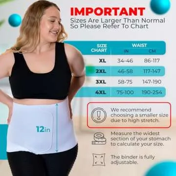 QORE LOGIQ Plus Size Abdominal Binder Post Surgery - C Section Belly Binder, Postpartum Belly Band, Adjustable 12" Compression Wrap for Stomach & Hernia Belt, White 3XL