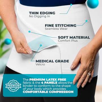 QORE LOGIQ Plus Size Abdominal Binder Post Surgery - C Section Belly Binder, Postpartum Belly Band, Adjustable 12" Compression Wrap for Stomach & Hernia Belt, White 3XL