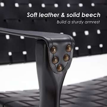 Scandinavian Cognac Woven Leather Chair, Boho Beech Wood Living Room Chairs Side Modern Accent Chairs for Bedroom Balcony Sunroom, Black Faux Leather Accent Leather Accent Chair Natural Chase Lounger