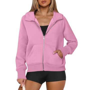 ANRABESS Womens Cropped Zip Up Hoodies Fleece Sweatshirts Zipper Jackets Hooded Pullover Sweaters 2024 Teens Preppy Clothes Medium Pink