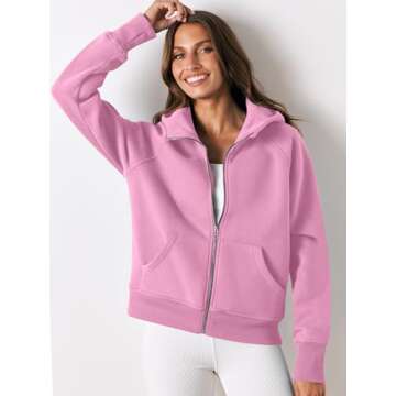ANRABESS Womens Cropped Zip Up Hoodies Fleece Sweatshirts Zipper Jackets Hooded Pullover Sweaters 2024 Teens Preppy Clothes Medium Pink