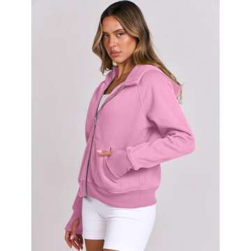 ANRABESS Womens Cropped Zip Up Hoodies Fleece Sweatshirts Zipper Jackets Hooded Pullover Sweaters 2024 Teens Preppy Clothes Medium Pink