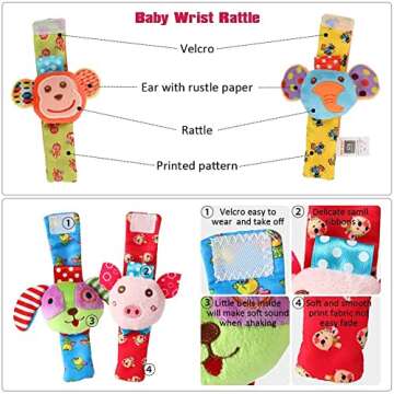 Animal Wrist Foot Rattles for Baby - 8 Fun Pieces