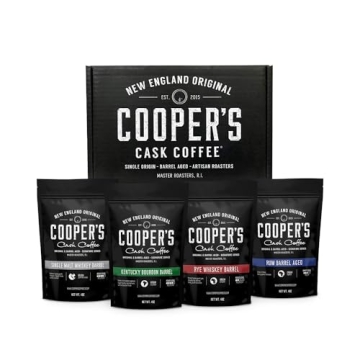 Bourbon & Whiskey Barrel Aged Coffee - 4-Bag Roasted Coffee Box Set - Bourbon Colombian, Malt Whiske...