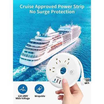 NTONPOWER Travel Power Strip with 3 USB Ports(1 USB C), 3 Outlets,i-Donut Power Strip Flat Plug Extension Cord 1ft Portable Power Strip for Cruise Ship Hotel, Airport,White