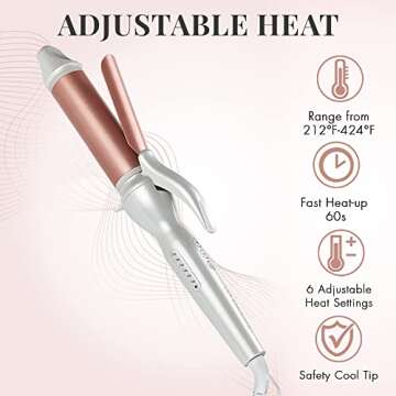 Curling Iron - 1 1/4 Inch Barrel Curling Wand for All Hair Types, Ceramic Hair Curler 212°F-424°F ...