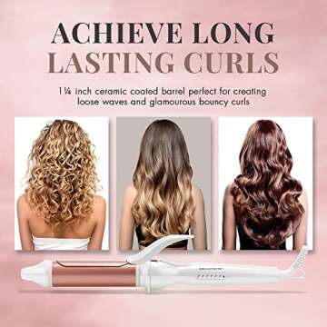 Curling Iron - 1 1/4 Inch Barrel Curling Wand for All Hair Types, Ceramic Hair Curler 212°F-424°F Adjustable Temperature by Lily England, Rose Gold