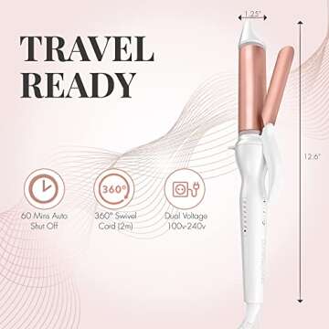 Curling Iron - 1 1/4 Inch Barrel Curling Wand for All Hair Types, Ceramic Hair Curler 212°F-424°F Adjustable Temperature by Lily England, Rose Gold