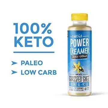 Keto Coffee Creamer by PowerCreamer | French Vanilla - Zero Sugar | Grass-fed Ghee, MCT Oil, Organic Coconut Oil, Stevia | Keto Creamer, Energy Support | Liquid, No Refrigeration (20 Servings)