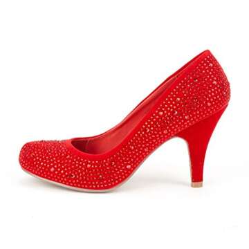 DREAM PAIRS S-ARPEL Women's Formal Evening Dance Rhinestones Classic Low Heel Pumps Shoes New Red Su...