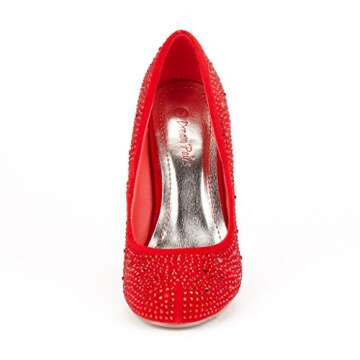 DREAM PAIRS S-ARPEL Women's Formal Evening Dance Rhinestones Classic Low Heel Pumps Shoes New Red Suede Size 6