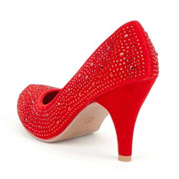 DREAM PAIRS S-ARPEL Women's Formal Evening Dance Rhinestones Classic Low Heel Pumps Shoes New Red Suede Size 6